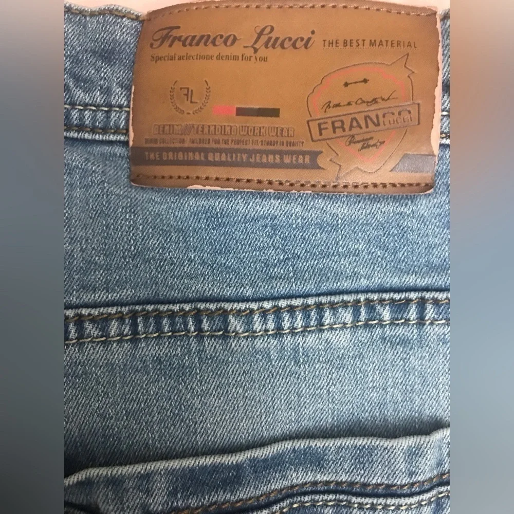 𝅺FRANCO Lucci Mens Cotton Limited Edition Straight Light Wash Denim Jeans 36X30